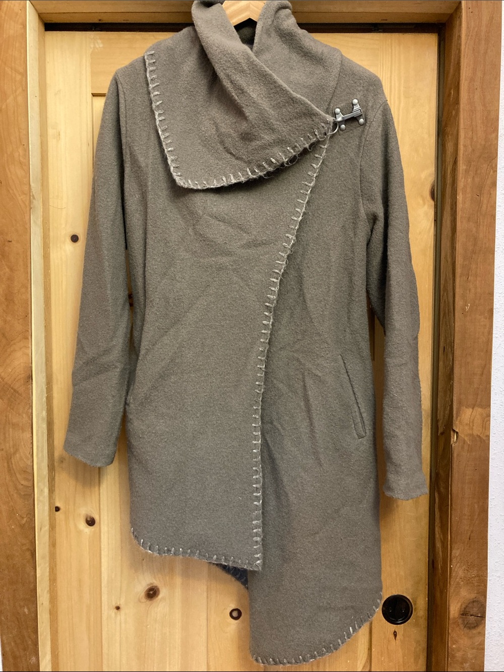 Garnet Hill Taupe Asymmetric Boiled Wool Coat